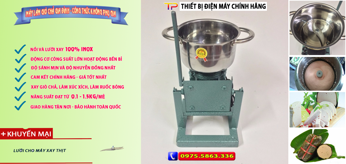 Máy làm giò chả đa năng giá dưới 1 triệu, năng suất từ 0.1Kg - 1.5Kg